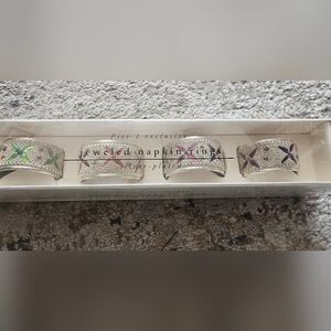 4 PIER 1 IMPORTS JEWELED SILVER PLATED ROUND NAPKIN RINGS